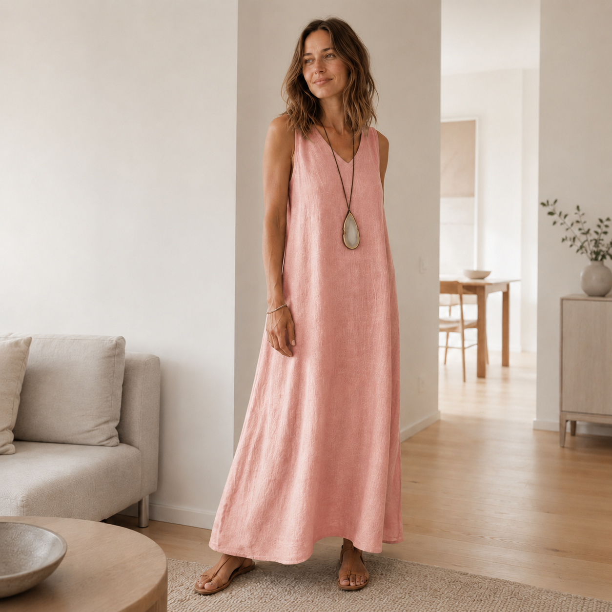 Boho-Maxikleid Fenja – Ärmellos mit V-Ausschnitt
