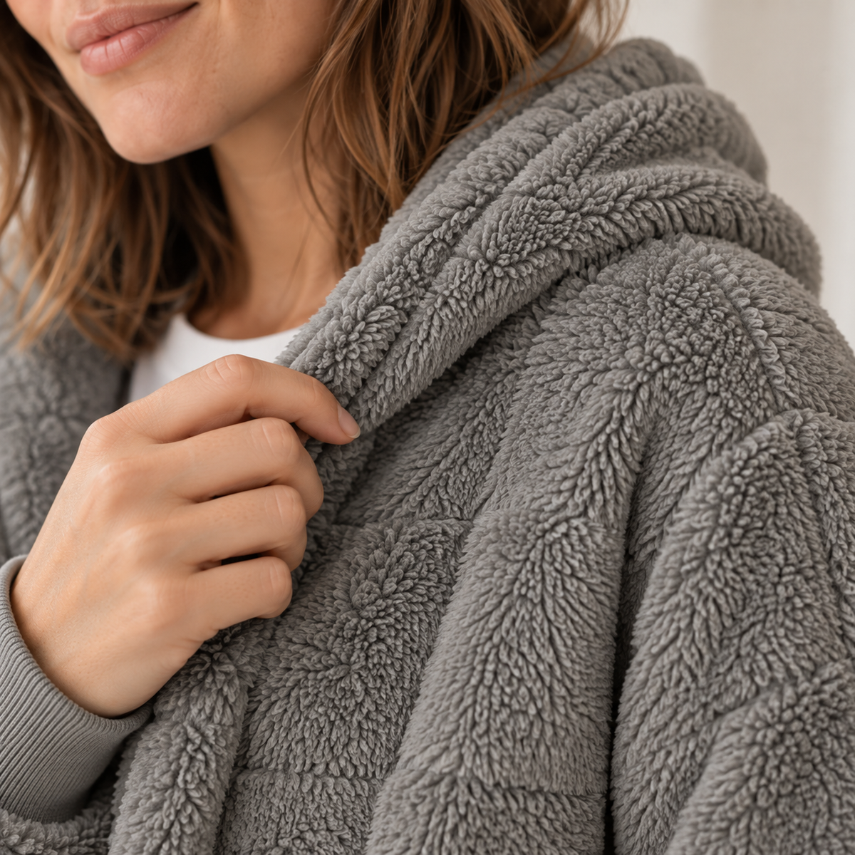 Teddy-Cardigan Karla – Oversized mit Kapuze