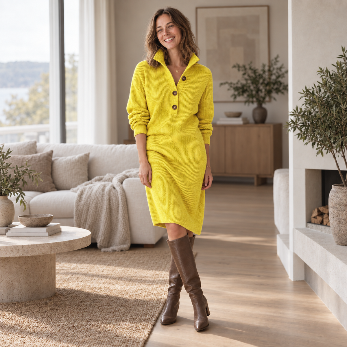 Strickkleid Katrin – Stehkragen mit Knopfleiste