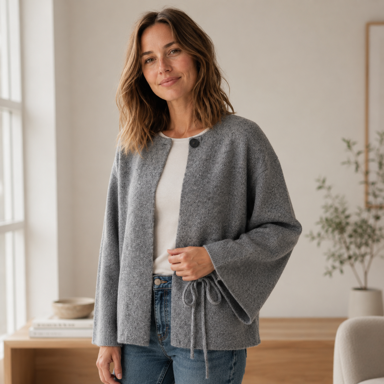 Strickjacke Marlene – Kimono-Look mit weiten Ärmeln