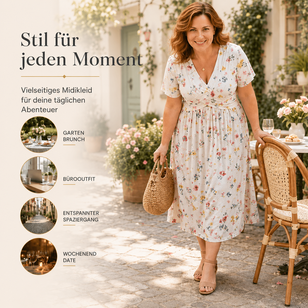 Sommerkleid Yara – V-Ausschnitt mit Blumenprint und Taillenknoten