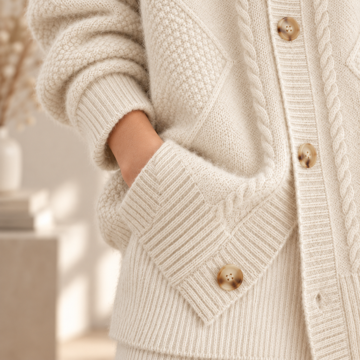 Flausch-Cardigan Theresa – Mit Taschen und Knopfleiste