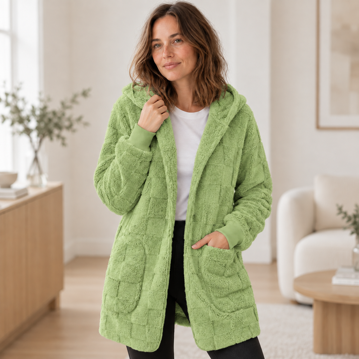 Teddy-Cardigan Karla – Oversized mit Kapuze