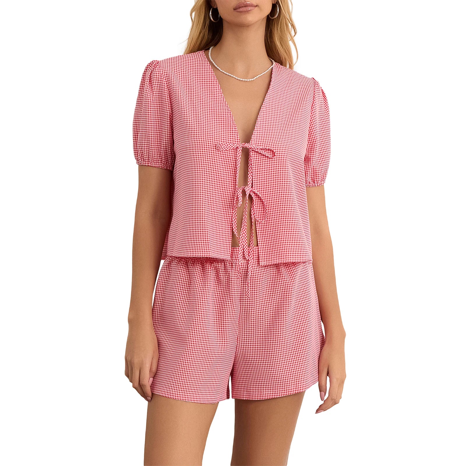 Loungewear-Set Romy – Karo-Bluse & Shorts