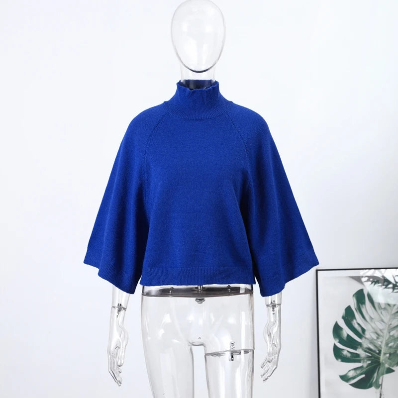 Rollkragenpullover Thea – Glockenärmel im Cropped-Look