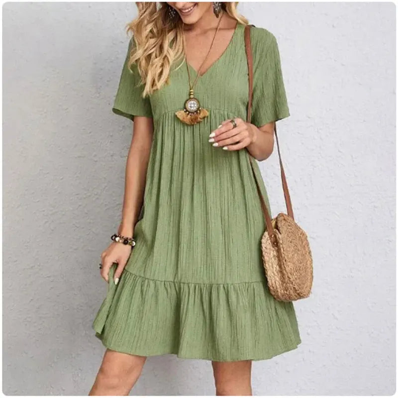 Volant-Sommerkleid Livia – V-Ausschnitt im Stufen-Look