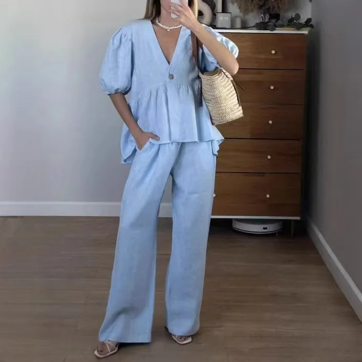 Loungewear-Set Elin – Bluse & Hose aus Baumwolle