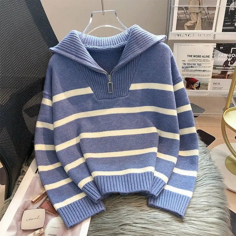 Troyer Anouk – Streifen-Strickpullover mit Halbzip
