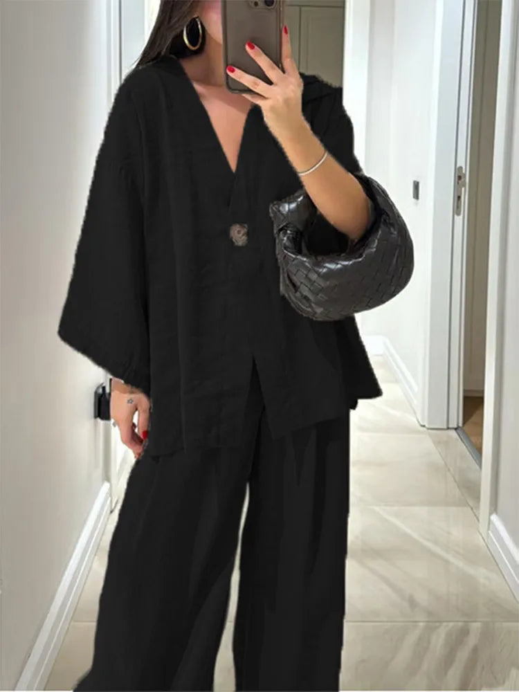 Loungewear-Set Mara – Bluse & weite Hose