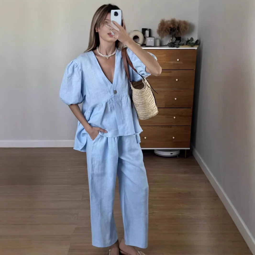 Loungewear-Set Elin – Bluse & Hose aus Baumwolle
