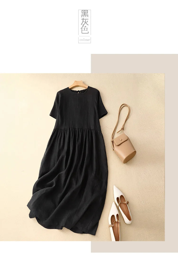 Leinen-Trapezkleid Hedda – Weiter Schwung & Rundhals