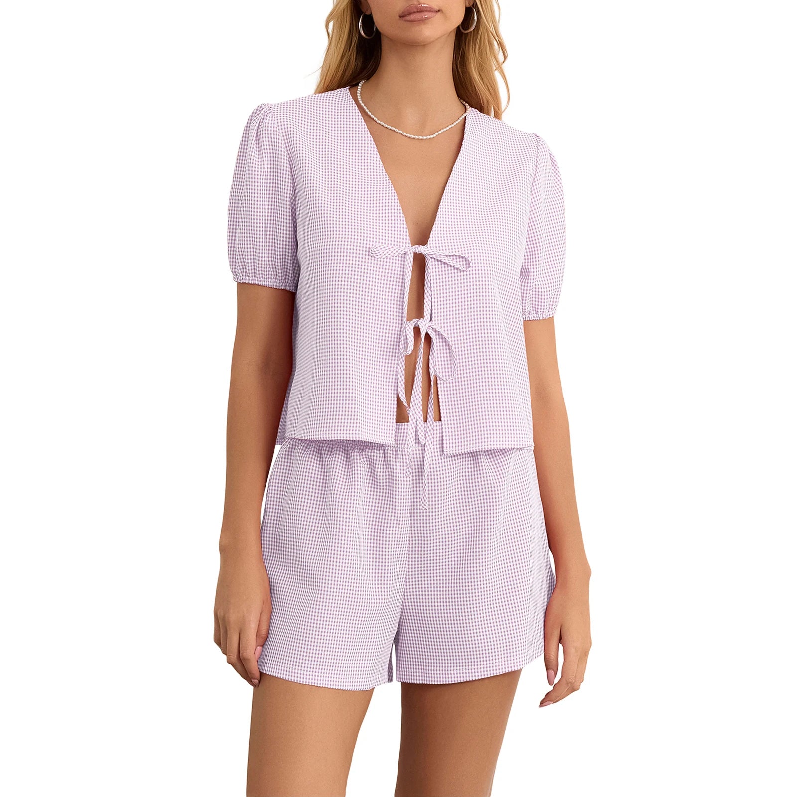 Loungewear-Set Romy – Karo-Bluse & Shorts
