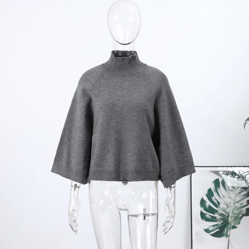 Rollkragenpullover Thea – Glockenärmel im Cropped-Look