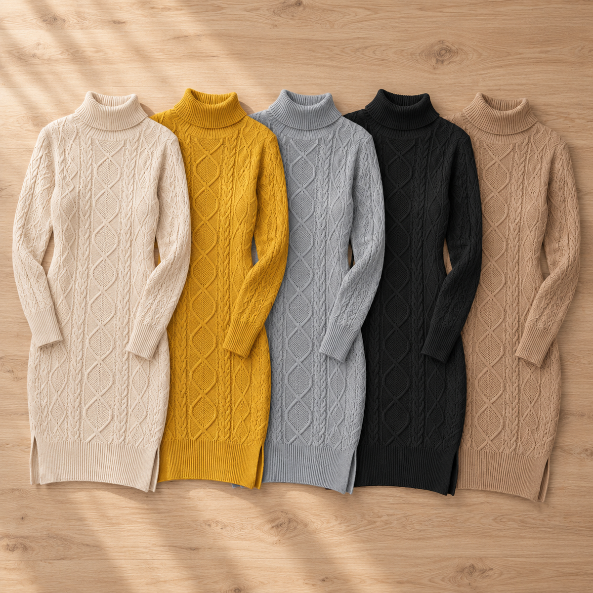 Wickelsaum-Strickkleid Bettina – Warmer Stehkragen