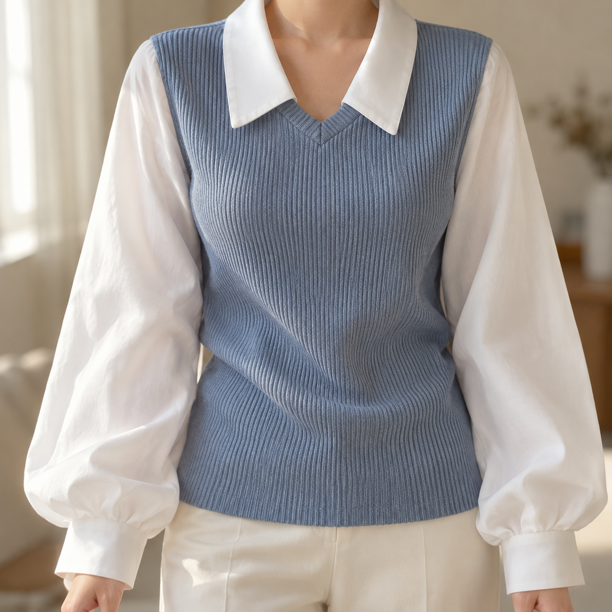 Lagen-Bluse Femke – Polokragen im 2-in-1-Look