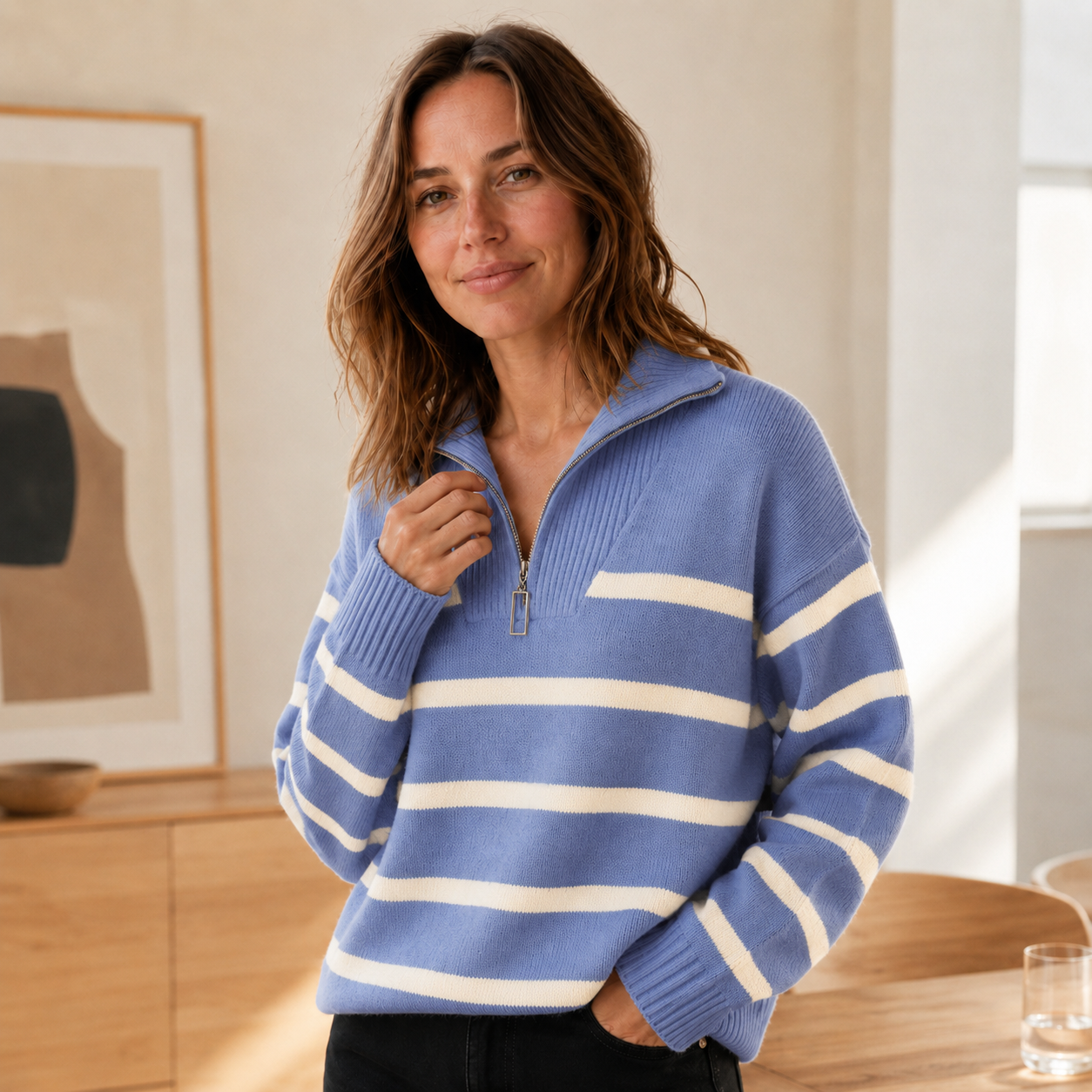 Troyer Anouk – Streifen-Strickpullover mit Halbzip