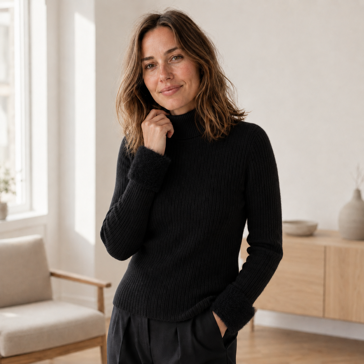 Rollkragenpullover Ida – Thermo-Feinstrick mit Innenfleece