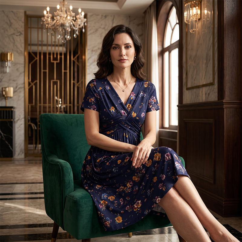 Sommerkleid Yara – V-Ausschnitt mit Blumenprint und Taillenknoten