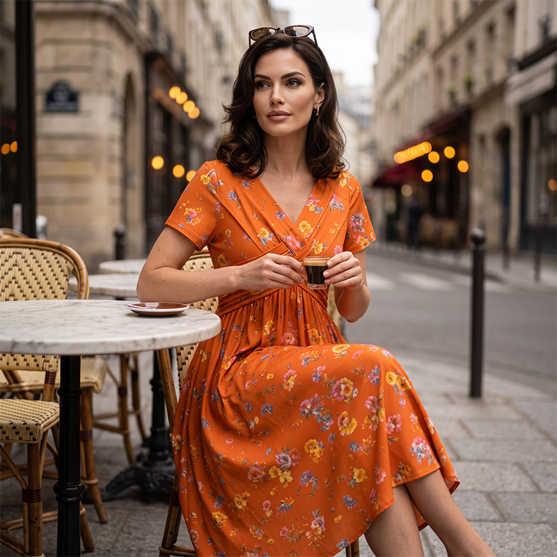 Sommerkleid Yara – V-Ausschnitt mit Blumenprint und Taillenknoten