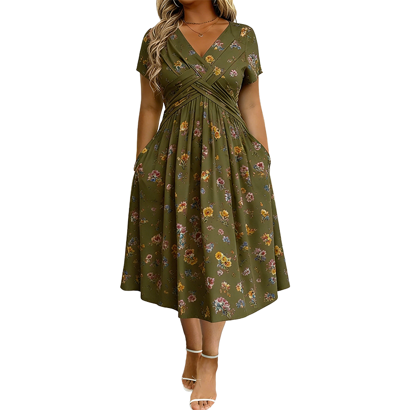 Sommerkleid Yara – V-Ausschnitt mit Blumenprint und Taillenknoten