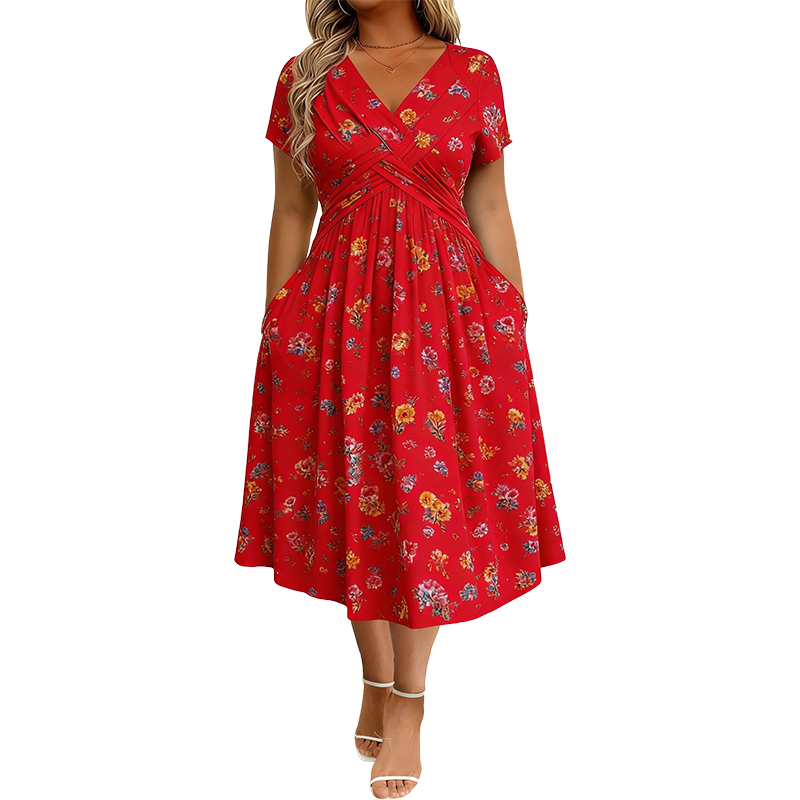 Sommerkleid Yara – V-Ausschnitt mit Blumenprint und Taillenknoten