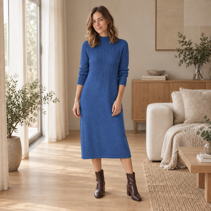Strickkleid Sabine – Halbrollkragen im Midi-Look