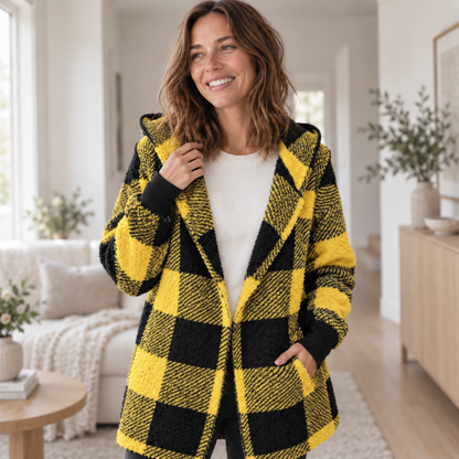 Fleece-Cardigan Merit – Karo-Patchwork mit Kapuze