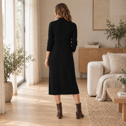 Strickkleid Sabine – Halbrollkragen im Midi-Look