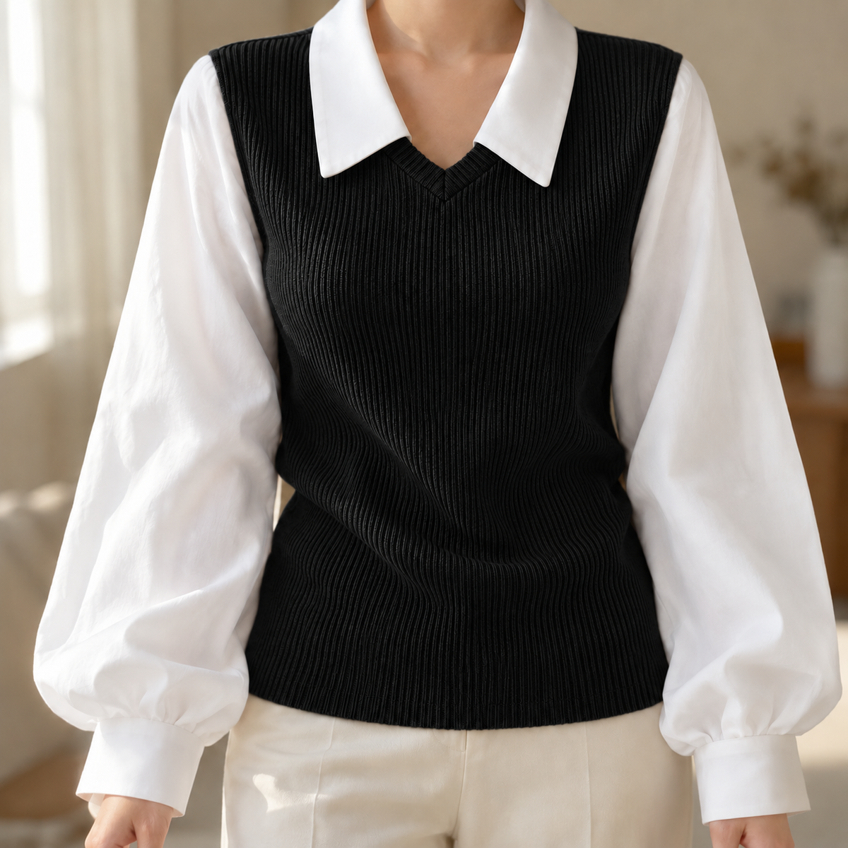 Lagen-Bluse Femke – Polokragen im 2-in-1-Look