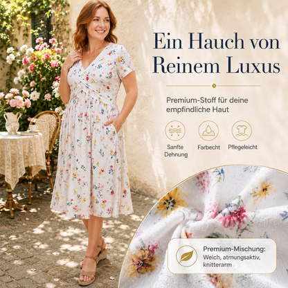 Sommerkleid Yara – V-Ausschnitt mit Blumenprint und Taillenknoten