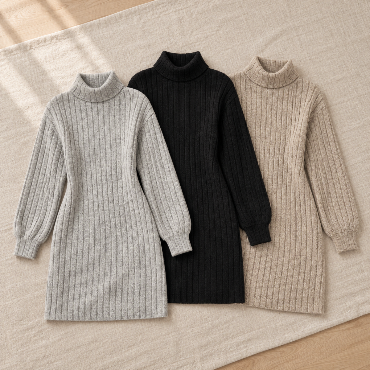 Rippstrick-Kleid Doreen – Hoher Kragen mit Schulterfall