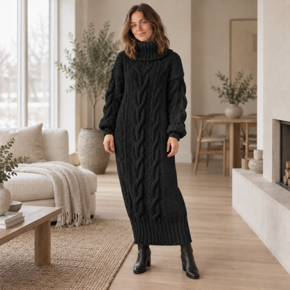 Zopfstrick-Kleid Sigrid – Rollkragen Oversized