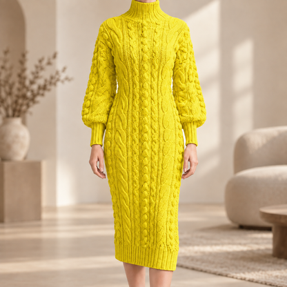 Rippstrick-Midikleid Angelika – Rollkragen Stretch