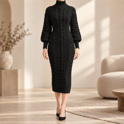 Rippstrick-Midikleid Angelika – Rollkragen Stretch