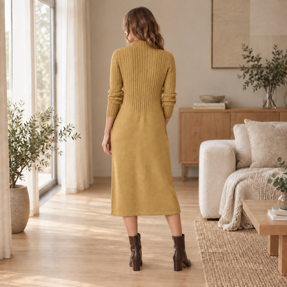 Strickkleid Sabine – Halbrollkragen im Midi-Look