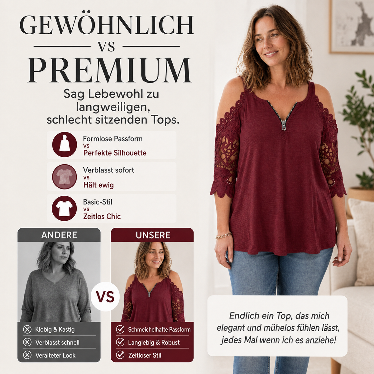 Amelie Top Spitzenbesatz im Detail