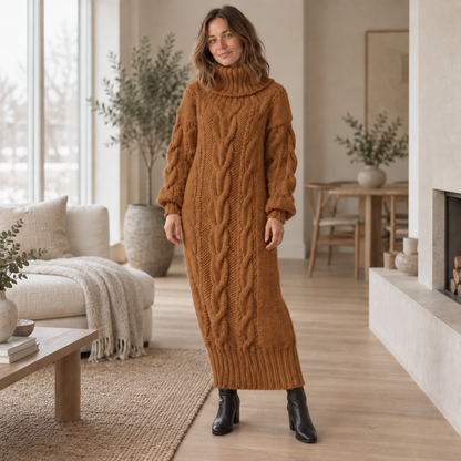 Zopfstrick-Kleid Sigrid – Rollkragen Oversized