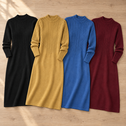 Strickkleid Sabine – Halbrollkragen im Midi-Look