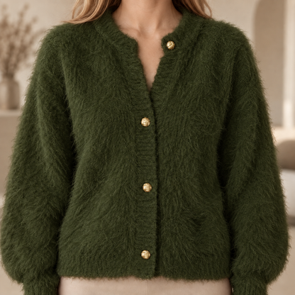 Plüsch-Cardigan Vilja – Patchwork mit Knopfleiste