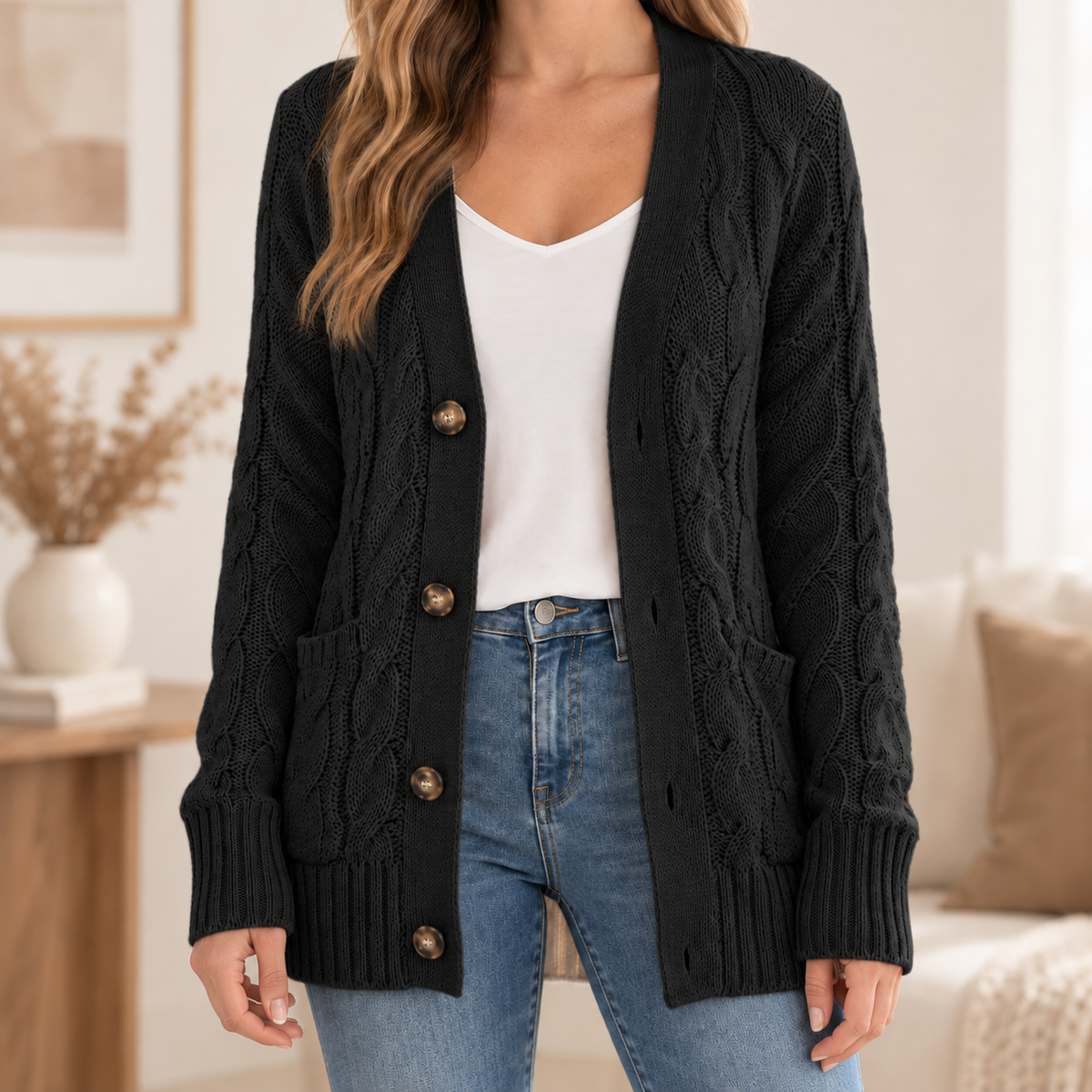 Oversize-Cardigan Silke – Einreihig mit V-Ausschnitt