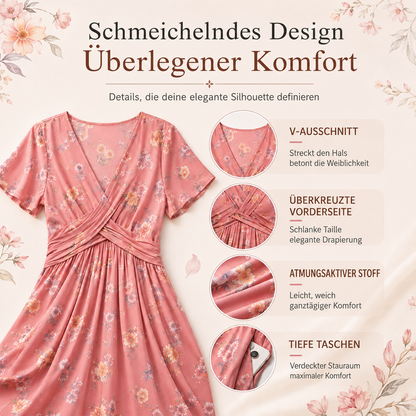 Sommerkleid Yara – V-Ausschnitt mit Blumenprint und Taillenknoten