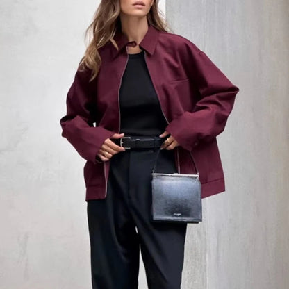 Zip-Blouson Romina – locker & cropped in Bordeaux