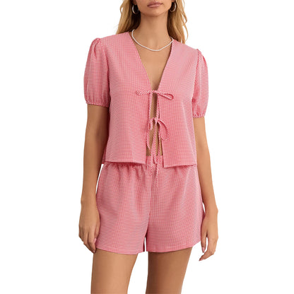 Loungewear-Set Romy – Karo-Bluse & Shorts