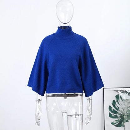 Women's Turtleneck Knit Sweater Flared Sleeve Loose Fit Soft  Pullover Casual Chic Cropped Sweaters Daily Fashion Knitwear Top
