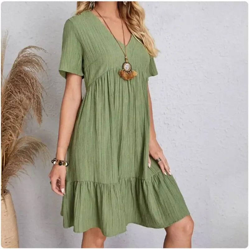Volant-Sommerkleid Livia – V-Ausschnitt im Stufen-Look