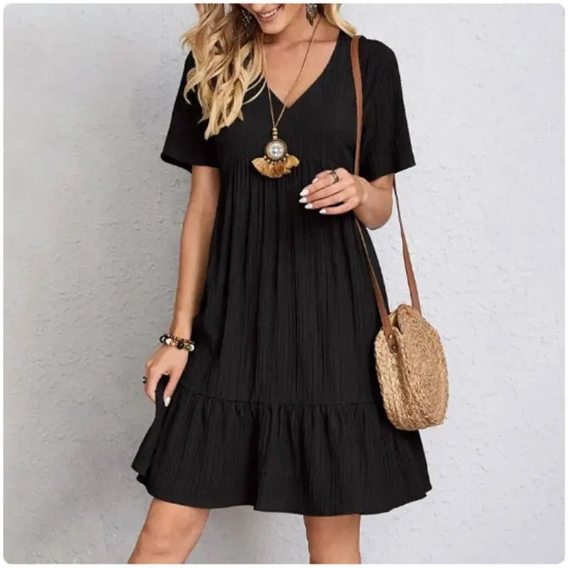 Volant-Sommerkleid Livia – V-Ausschnitt im Stufen-Look