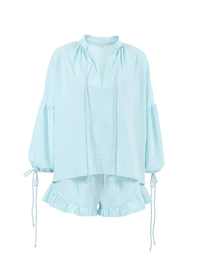 Loungewear-Set Alba – Bluse & Rüschen-Shorts