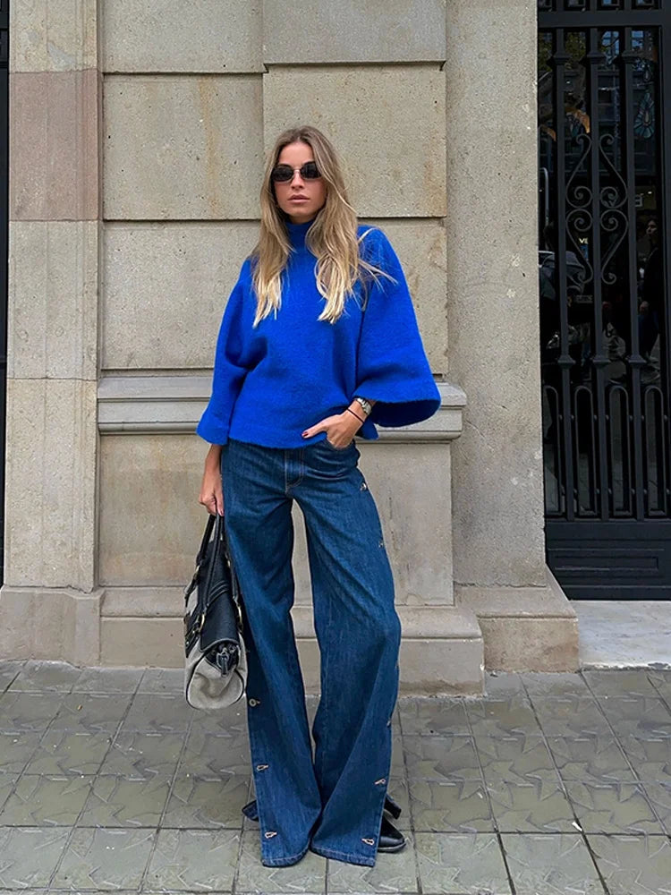 Rollkragenpullover Thea – Glockenärmel im Cropped-Look