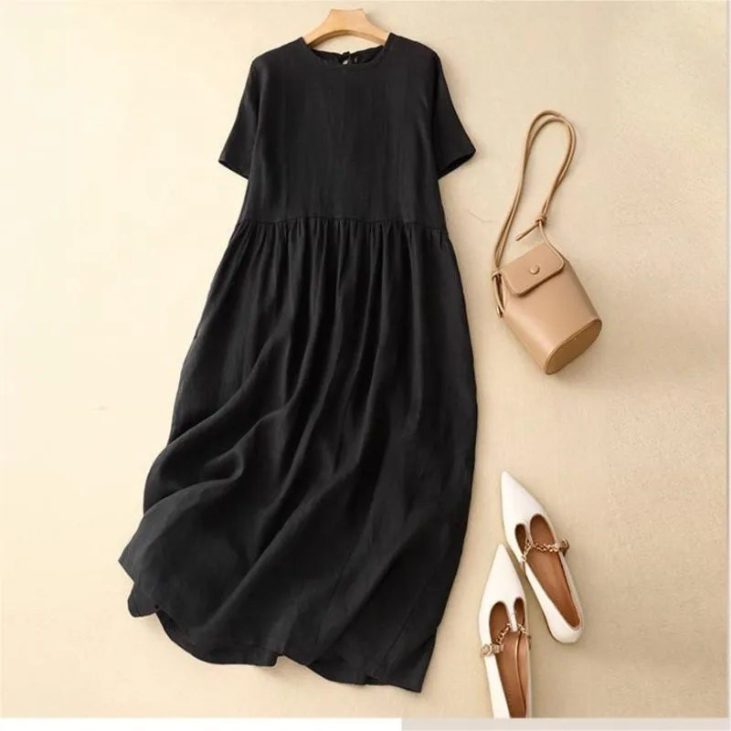 Leinen-Trapezkleid Hedda – Weiter Schwung & Rundhals