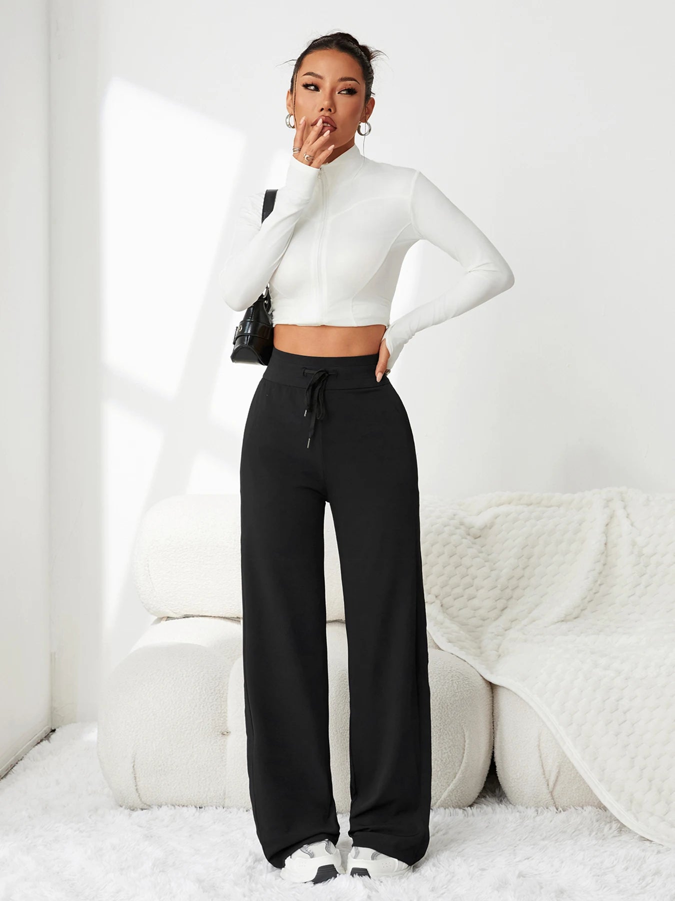 Wide-Leg Hose Kira – High Waist in Eisseiden-Optik